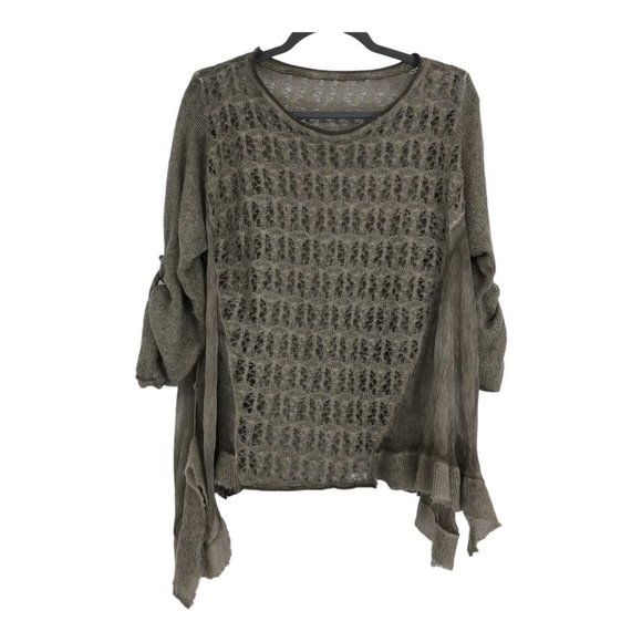 NWOT made in italy Taupe Sheer Eyelet Knit 1/2 Sleeve Oversized drape sweater - Picture 4 of 15